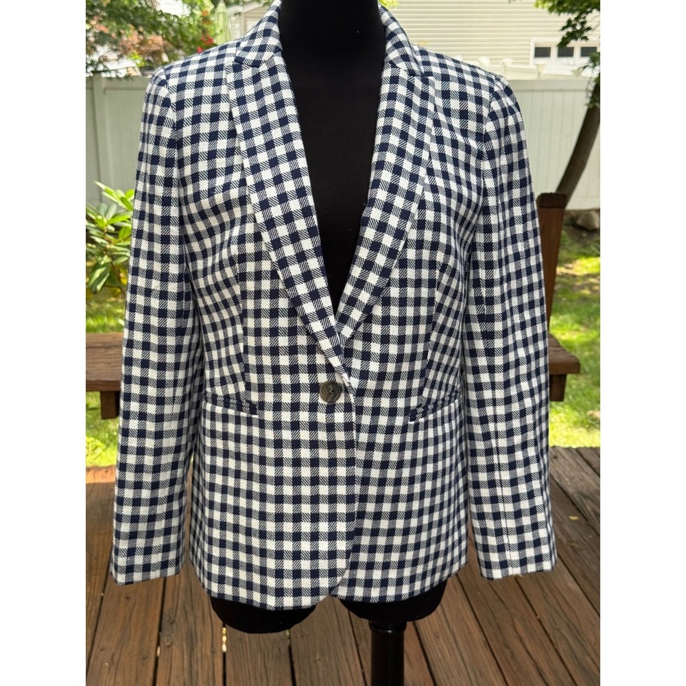 J.Crew Parke Blazer‎ Navy White Gingham Check Cotton Blend Jacket 10P NEW H2842 - Picture 3 of 14